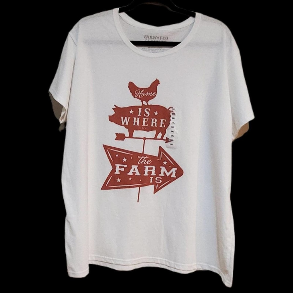 NWT Farm Fed Cream Graphic Tee Shirt Rooster Pig Farmhouse Women's Size 3XL